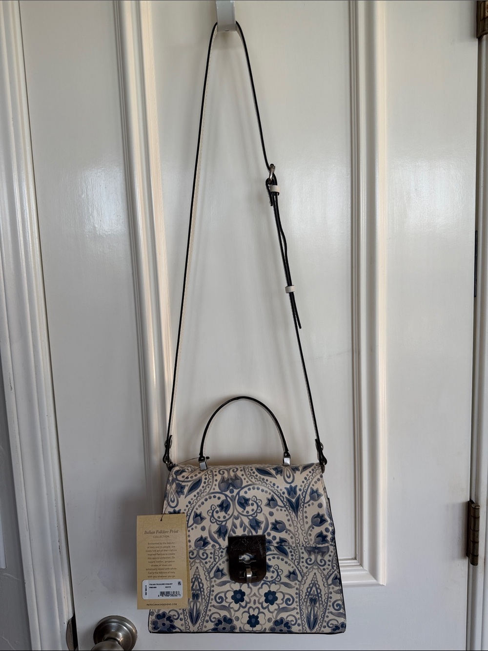 Patricia Nash Blue & Cream Floral Top-Handle Satchel with Crossbody Strap